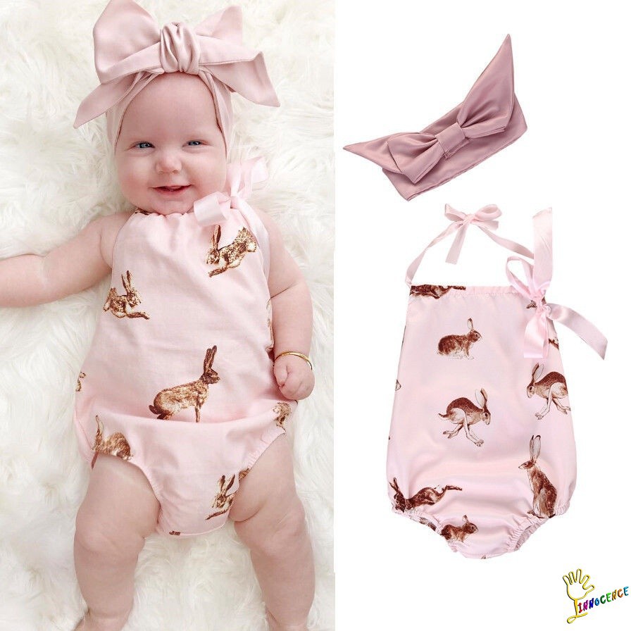 ❤XZQ-Newborn Toddler Baby Girls Clothes Pink Rabbit Romper Bodysuit Outfits Headband 0-18Months