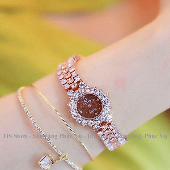 Đồng hồ đeo tay nữ Bs viền đính đá, mặt tròn nhỏ xinh, cao cấp cá tính, thời trang đẹp giá rẻ