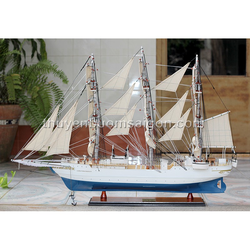 Thuyền gỗ trang trí Christian Radich dài 97cm gỗ tự nhiên, mô hình thuyền buồm phong thủy