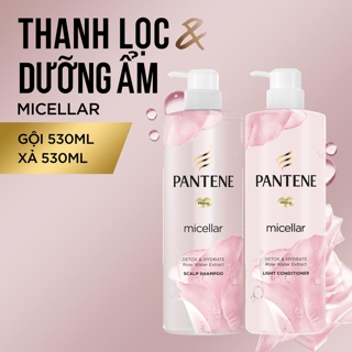 [Mã PG2112B giảm 8% đơn 199K] Bộ dầu gội & xả Pantene Micellar Rose chiết xuất hoa hồng 530ml/chai