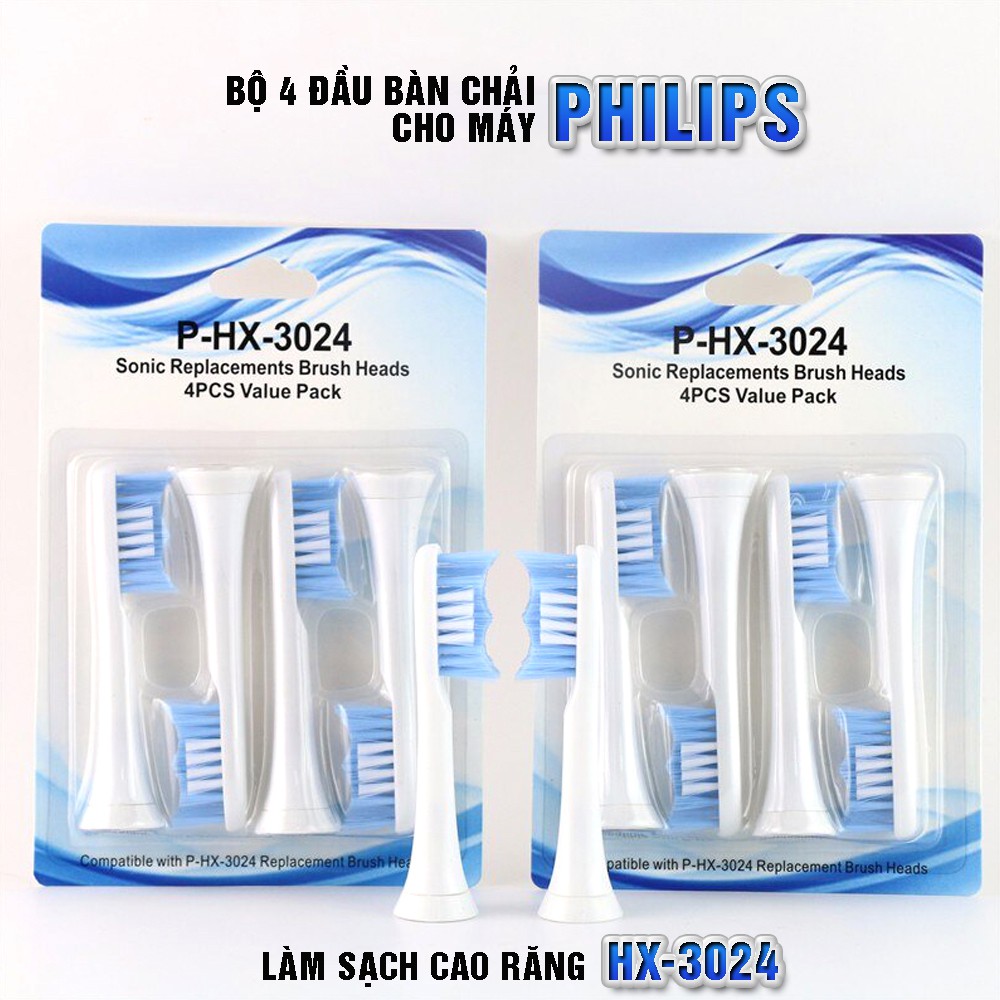 Bộ 4 đầu bàn chải đánh răng điện Philips Sonicare HX-3024 tẩy sạch vết ố, Minh House