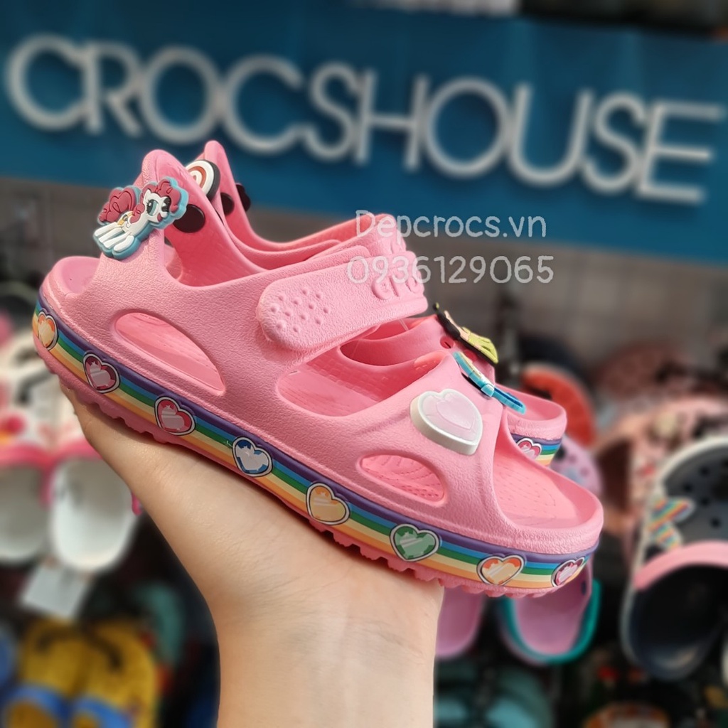 (Hàng cao cấp) Sandal crocs bé gái màu hồng trái tim, xăng đan cross trẻ em chuột minnie - Crocs house