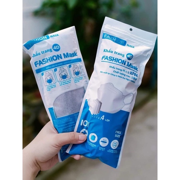 (túi 10c) khẩu trang y tế 4D mask kf94, 4 lớp kháng khuẩn, thoáng khí, lọc sạch PM 0,3. Có 3 màu: trắng, xanh, xám.