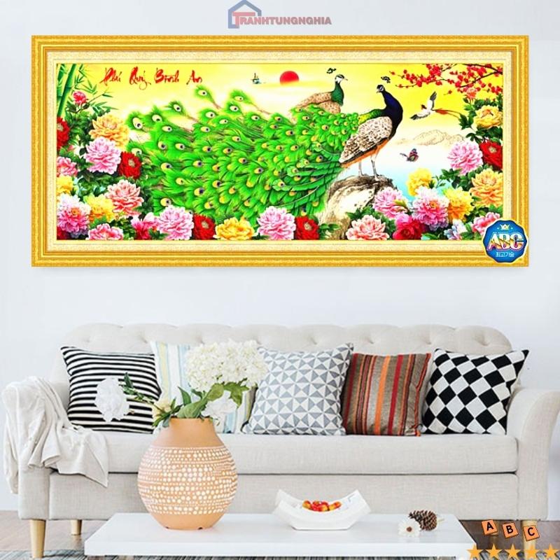 Tranh đính đá, tranh thêu chữ thập công phú quý bình an