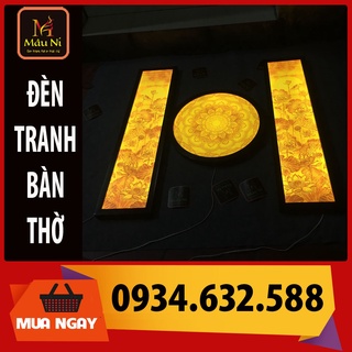ĐÈN THỜ Tranh trúc chỉ in MÂU NI 198,Combo 2 vách 30cm x 120cm + đèn tròn 51cm -  [ Đèn bàn thờ ]