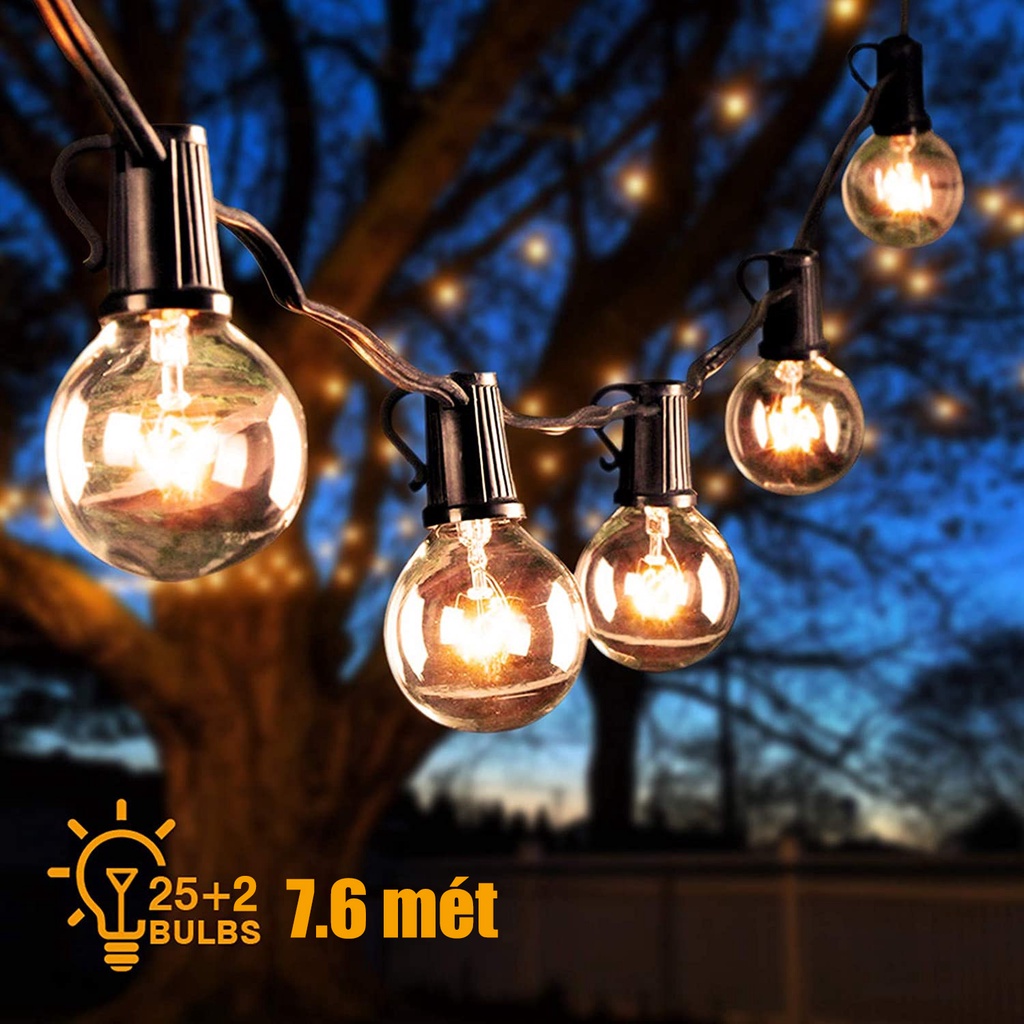 Dây đèn LED BÓNG TRÒN trang trí ngoài trời dùng cho quán cà phê, trà sữa chống nước 25 feet / 7.6 25 + 2 bóng đèn