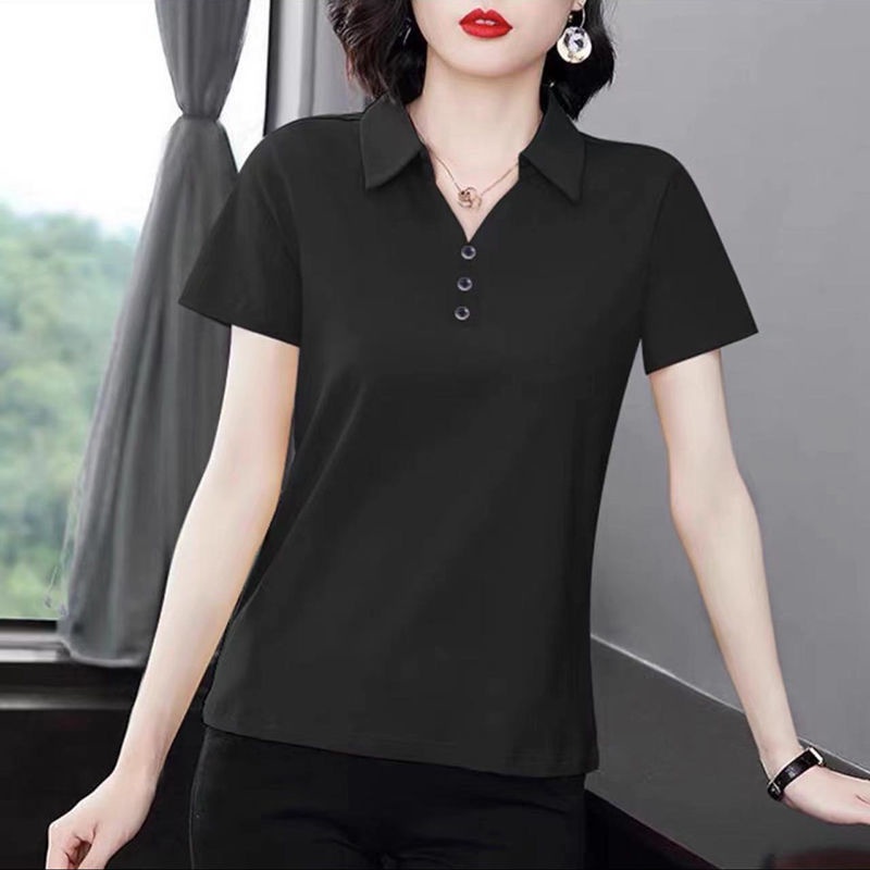 Áo Thun Tay Ngắn Dáng Rộng Màu Trơn Thời Trang Mùa Hè Cho Phụ Nữ Trung Niên