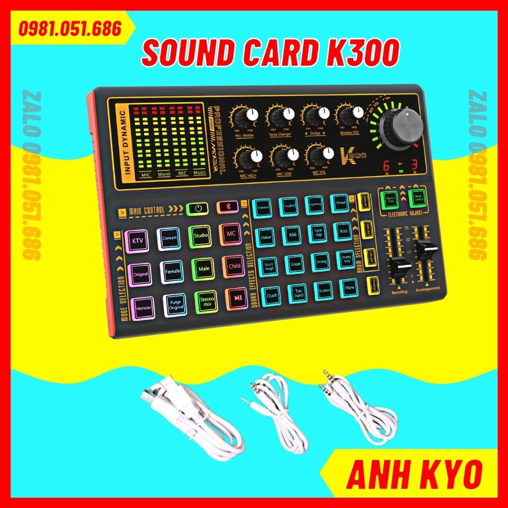 Sound card k300, bộ mic thu âm k300 thiết kế đèn led cực đẹp hiệu ứng vỗ tay tiếng cười, giả giọng nói người già trả con