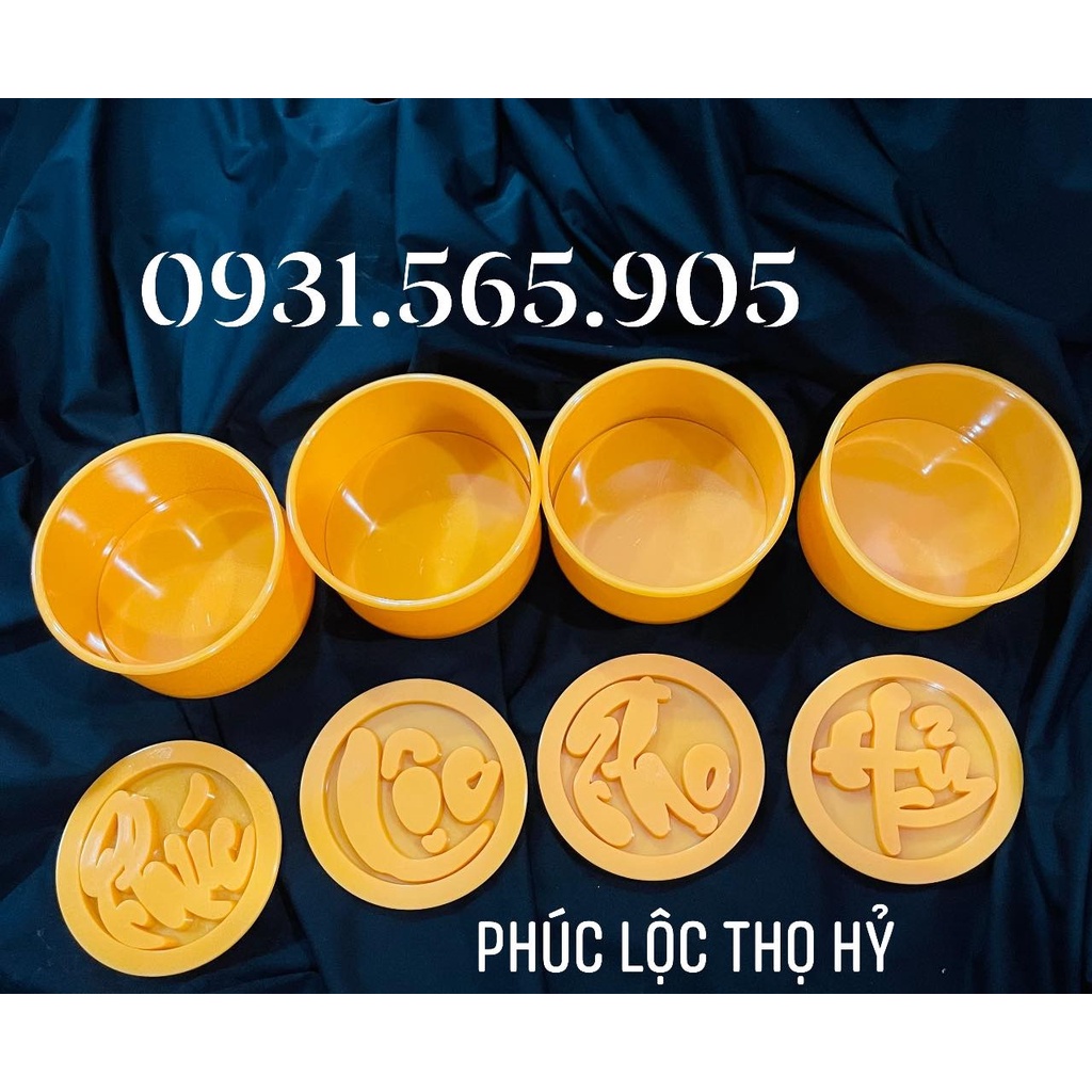 Khuôn Nhựa Ấn Xôi Tròn Phước Lộc Thọ Hỷ 10 Cm