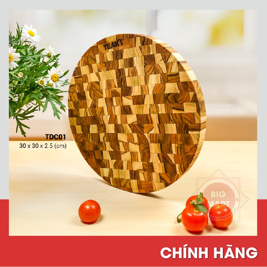 THỚT GỖ ĐẦU CÂY TEAK ME - Thớt Thái/Chặt Tròn Teak Me Đường Kính 30cm