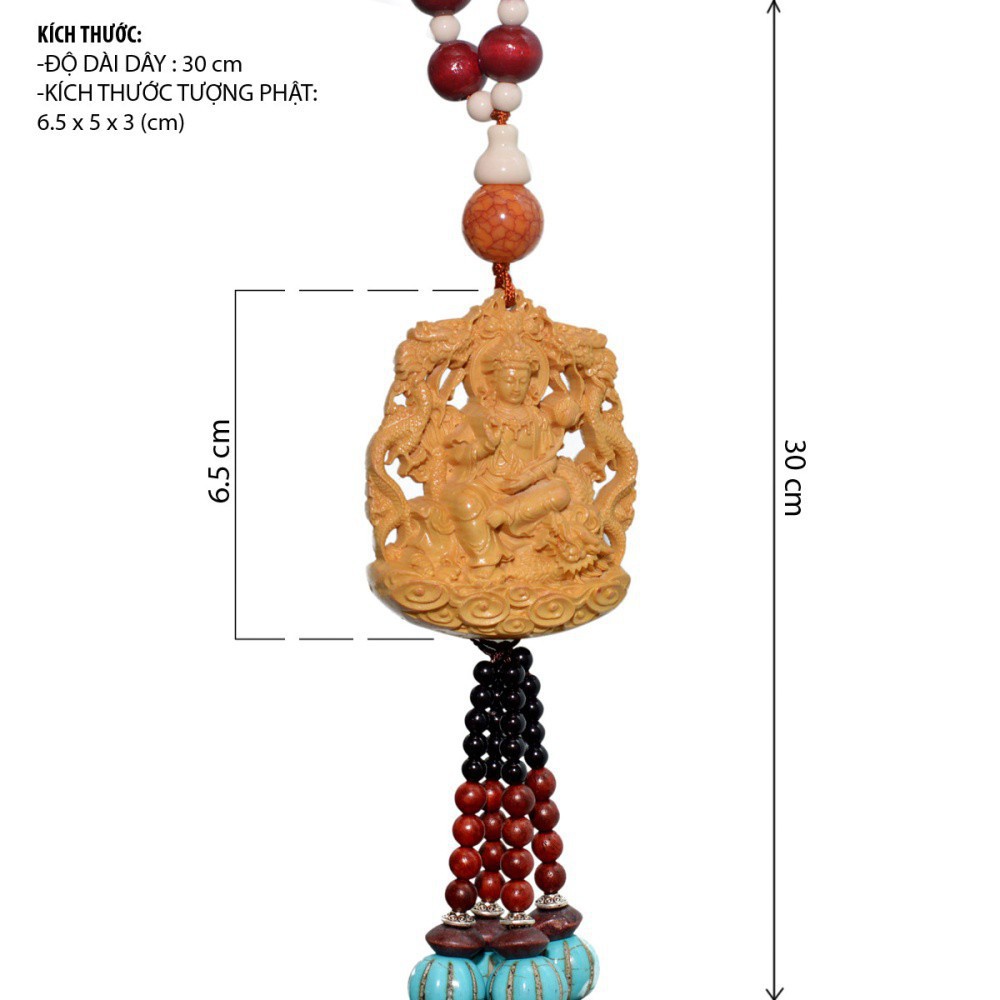 Dây treo xe ô tô tượng Phổ Hiền Bồ Tát bằng gỗ - TẶNG 1 VÒNG ĐEO TAY