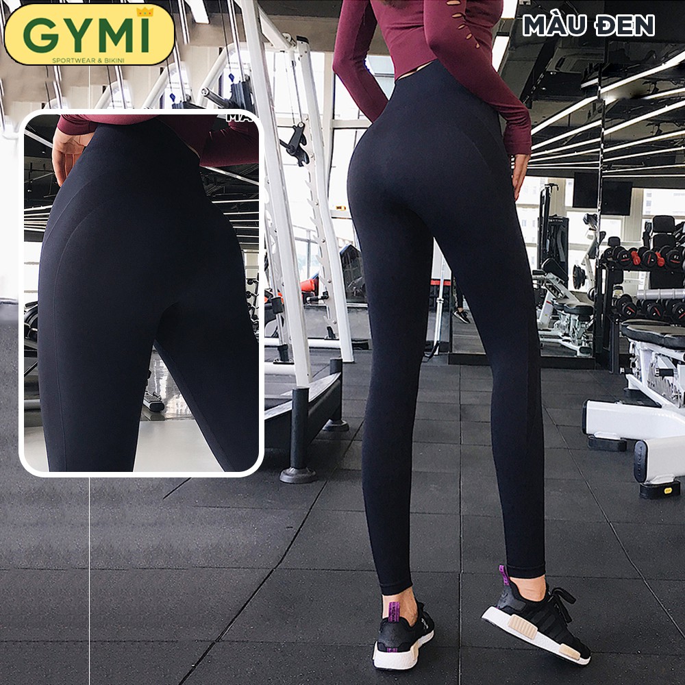 Quần tập gym yoga nữ GYMI QD10 dáng legging dài có viền mông lưng cao nâng mông co giãn tốt