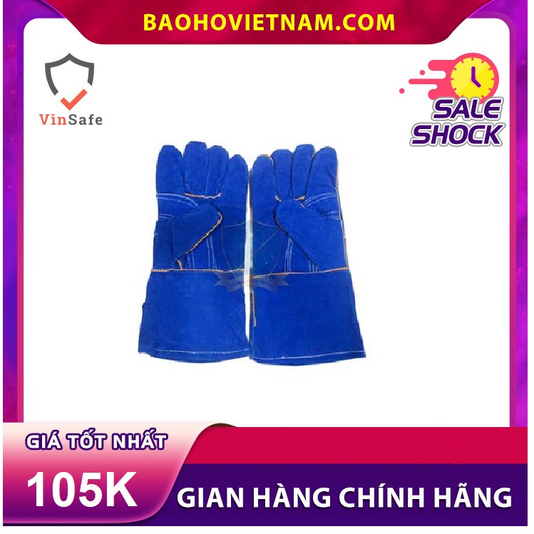 Găng da dài – da lộn mềm chống nóng EU 2 lớp, màu xanh