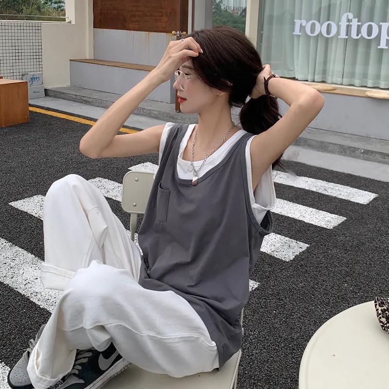 Áo Sát Nách Giả Hai Lớp Dáng Rộng Thời Trang Mùa Hè 2022 Mới Cho Nữ