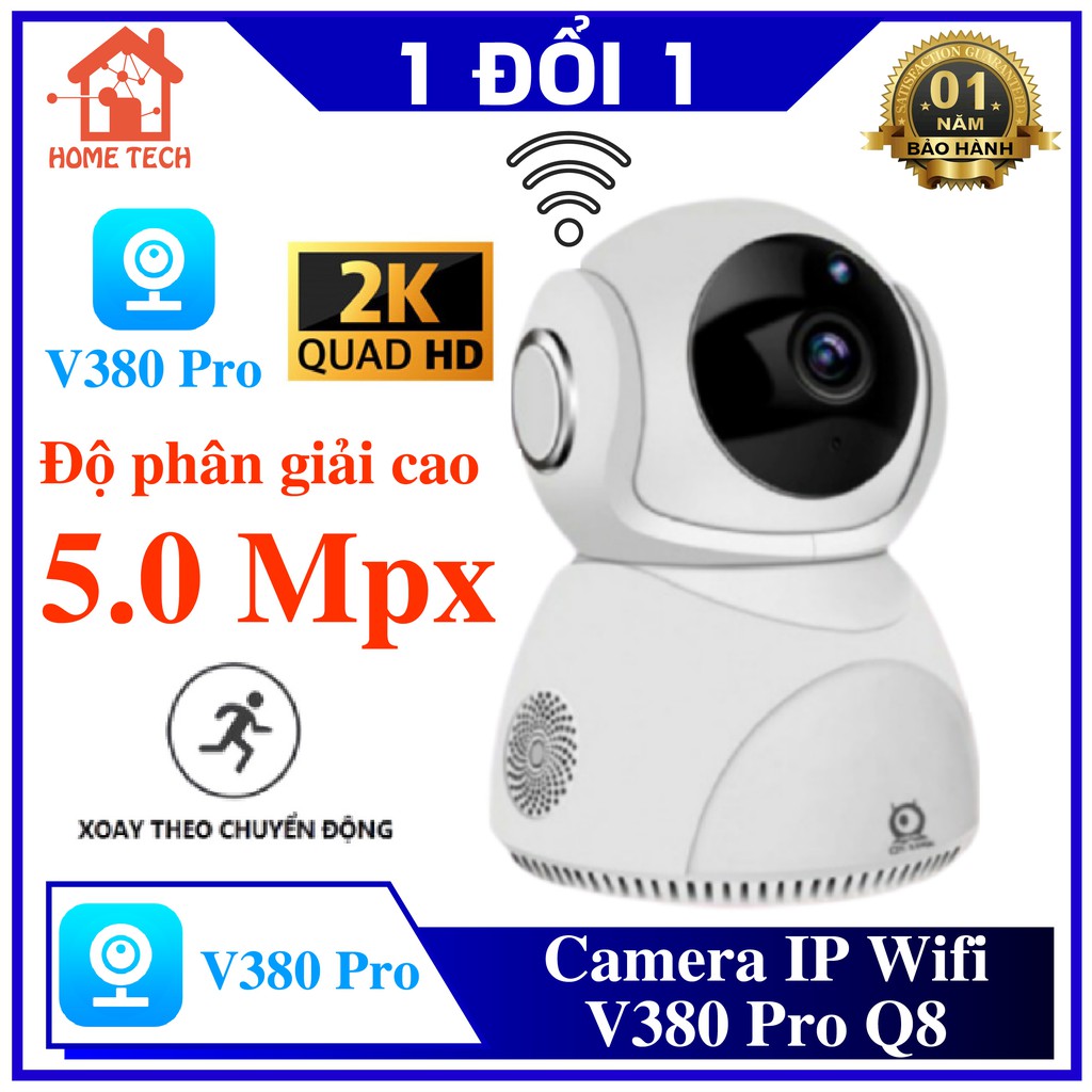 [🎁CHÍNH HÃNG - TẶNG THẺ NHỚ] Camera Wifi V380 Pro Q8 5.0MPx, Đàm Thoại 2 Chiều, Xoay 360 Độ, hồng ngoại ban đêm siêu nét | BigBuy360 - bigbuy360.vn