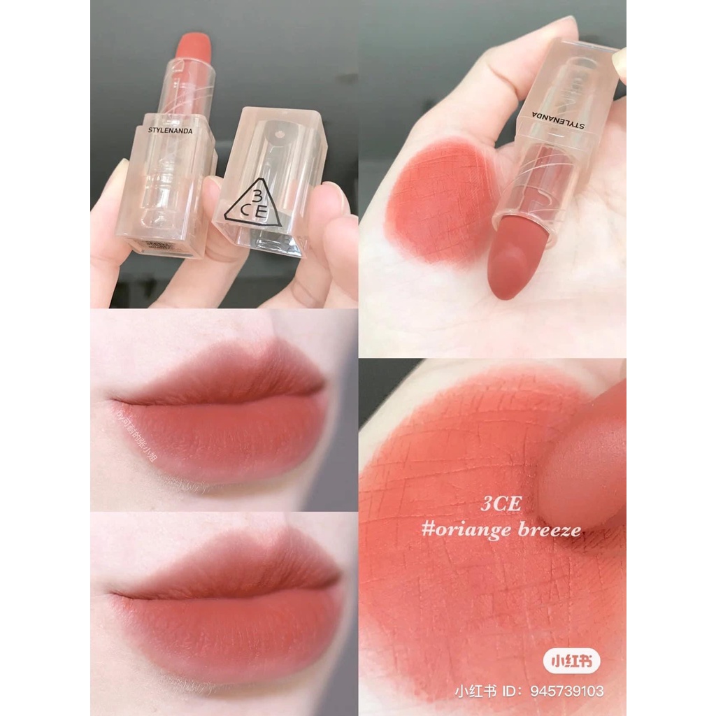 Son thỏi lì 3CE vỏ trong suốt 3CE Soft Matte Lipstick Môi Mịn Màng Ẩm Mượt Speak To Me Red Muse Holy Chic Hazy Rose-Bebe