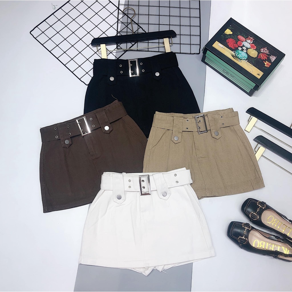 Chân váy jeans thô kaki ngắn kèm đai 757 hàng có sẵn