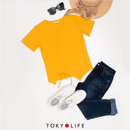 Áo T-Shirt Nữ TOKYOLIFE cổ vạt chéo ngắn tay dáng suông E9TSH004G