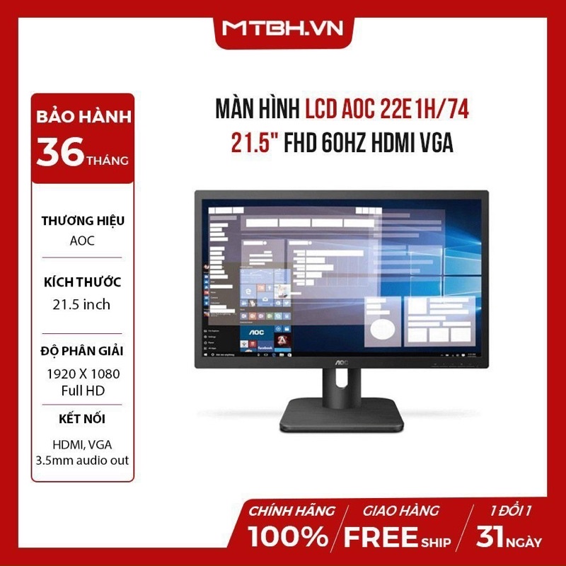 màn hình pc AOC 22E1H74 22 icnh. Bảo hành chính hãng 3 năm