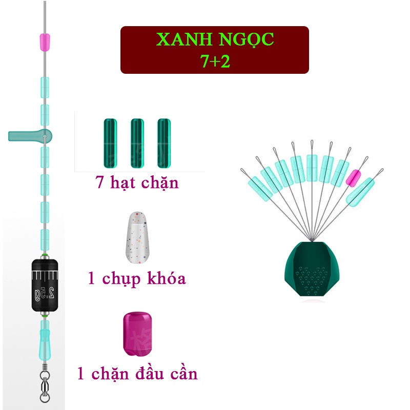 Hạt Chặn Phao Silicon trong suốt - hạt chặn câu đài cao cấp Xanh ngọc, tảng hình, dạ quang AA56