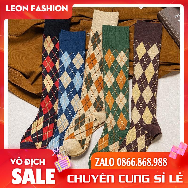Tất đùi nữ Hàn Quốc Vintage, Vớ nữ cổ cao Họa tiết quả trám Phong cách thời trang mới HÀNG CAO CẤP
