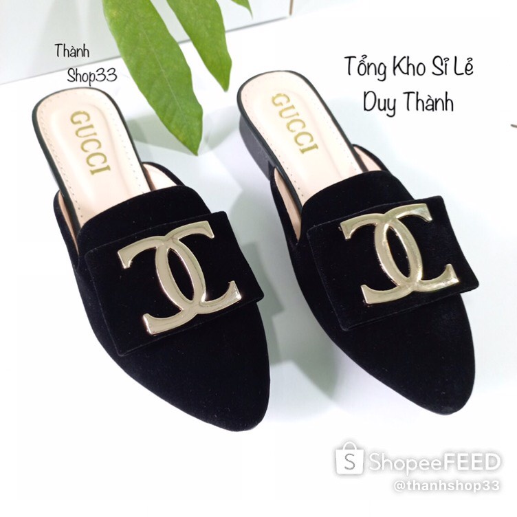 Xả Kho ) Giày Sục Nữ Chất Nhung Cao Cấp Mặt Khoá Mặt Nơ Thời Trang Mẫu Mới Nhất