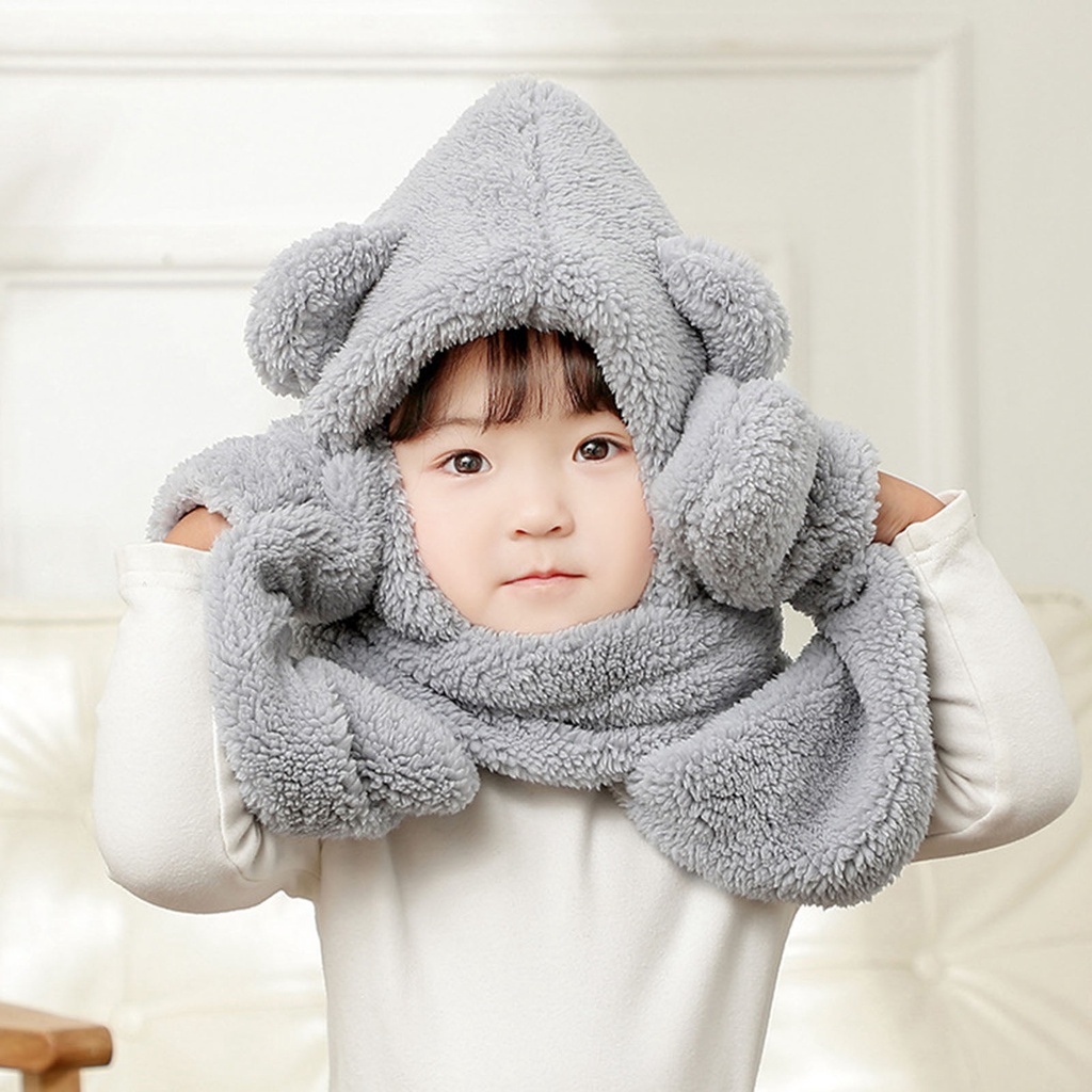 Nón trùm đầu kiêm khăn choàng cổ kèm găng tay dễ thương dành cho bé