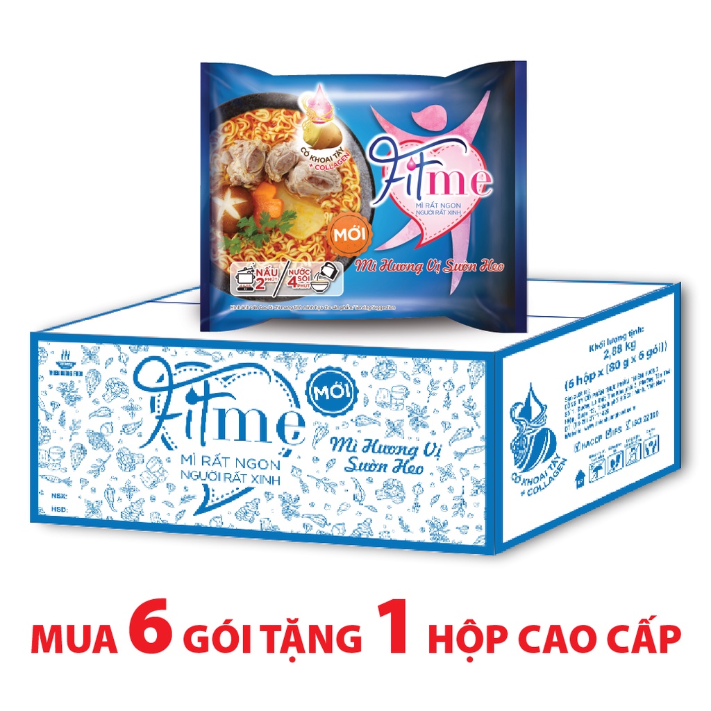 Thùng 36 Gói Mì Sườn Heo Fitme Có Bổ Sung Collagen 80g/gói