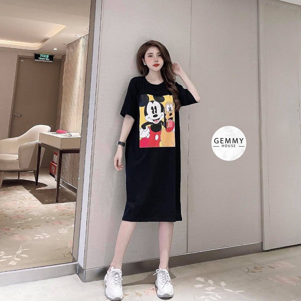 Váy xuông dài, Váy suông bầu chất cotton Gemmy House in hình Mickey B2