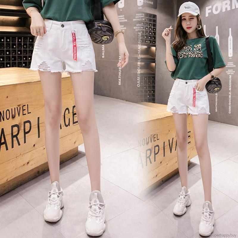Quần short denim nữ màu trơn cao eo thon gọn hè giản dị