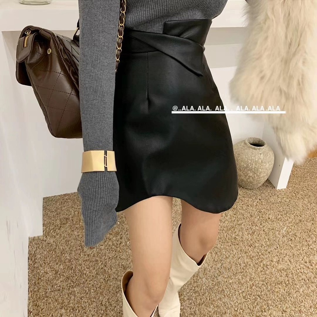 Chân váy chữ A bằng da PU phong cách Hàn Quốc dành cho nữ