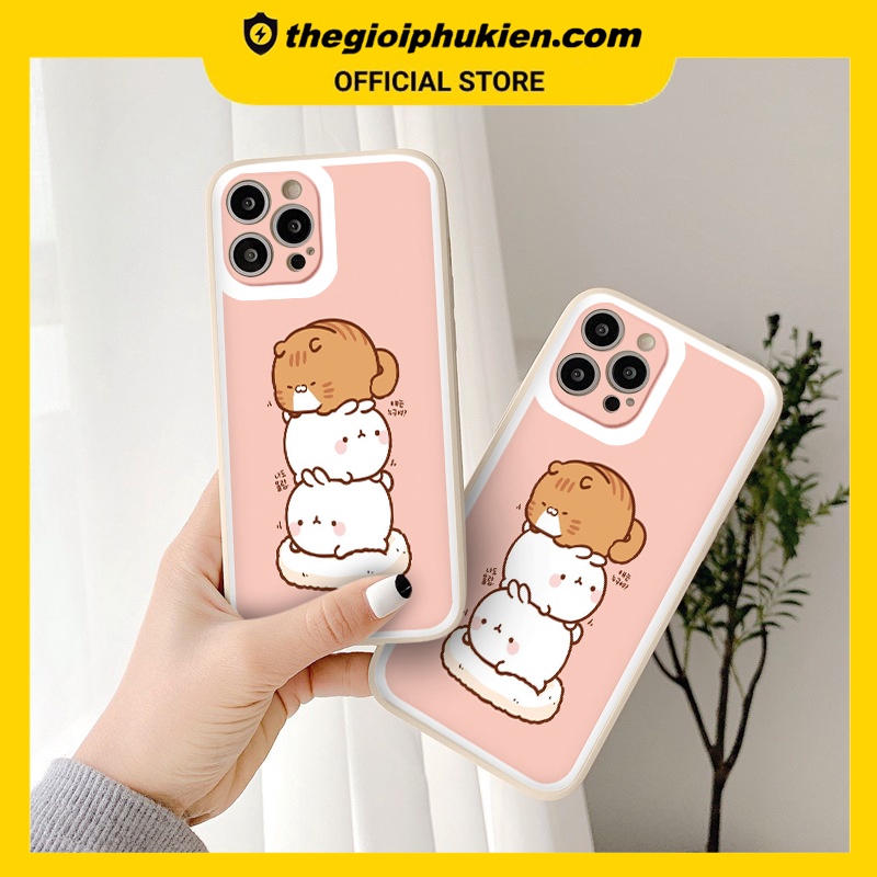 Ốp iphone - Ốp lưng iphone cạnh vuông Mèo thỏ ngồi đệm dành cho ip 6 đến 14promax - ng044