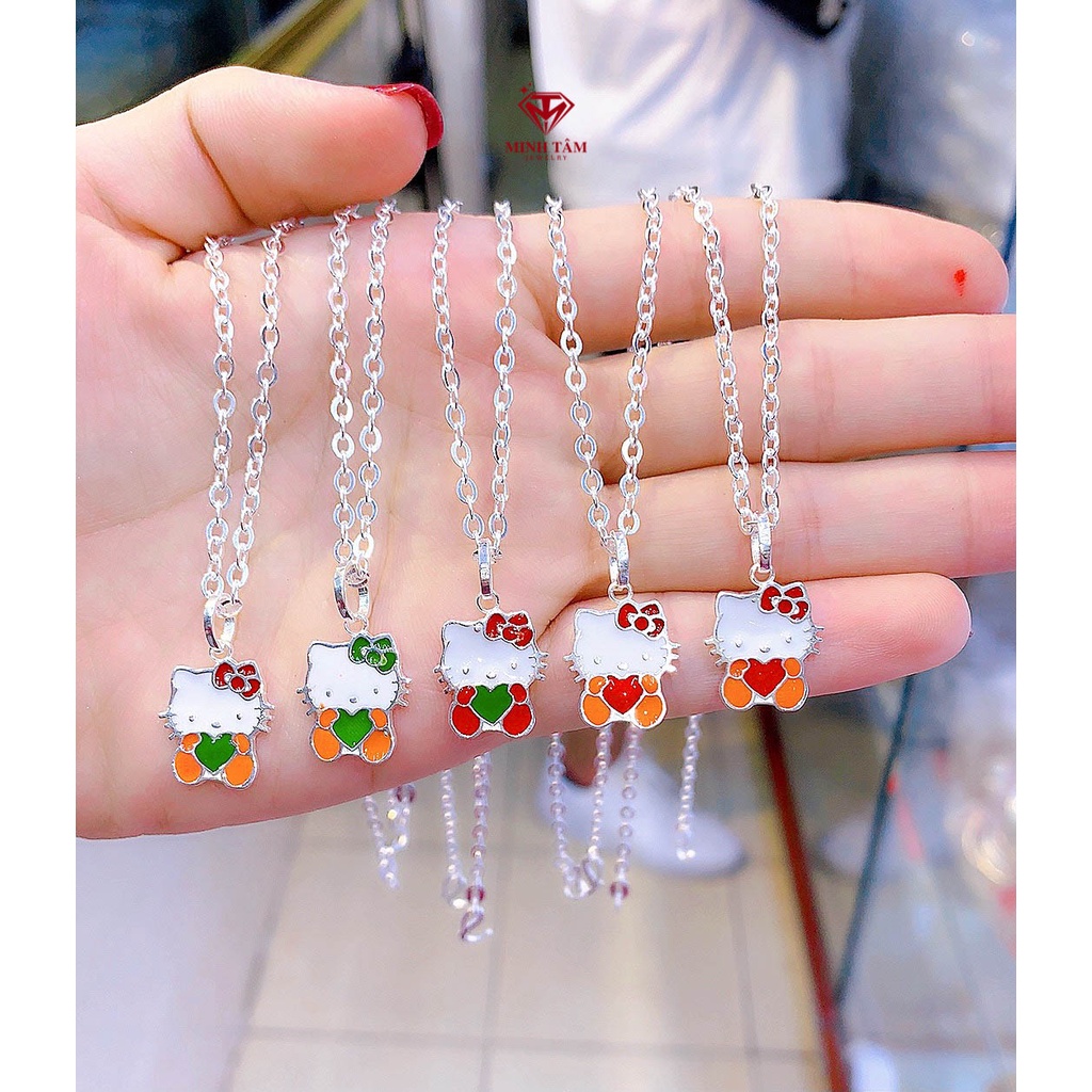 Dây chuyền bạc mèo Hello Kitty sơn màu chất liệu bạc ta cho bé Minh Tâm Jewelry