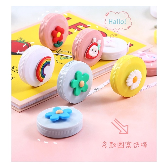 Thước dây mini hoạt hình dễ thương hộp TRÒN style Hàn Quốc - Thước đo quần áo, đo eo 1,5M có thể thu gọn tiện lợi
