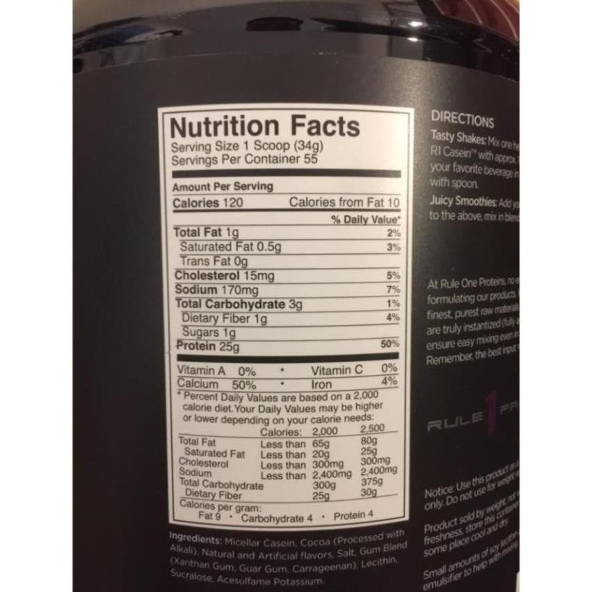 WHEY PROTEIN RULE1 "CASEIN" 5LBS ,SỮA ĐẠM NUÔI CƠ BAN ĐÊM TRÁNH MẤT CƠ - HÀNG MỸ
