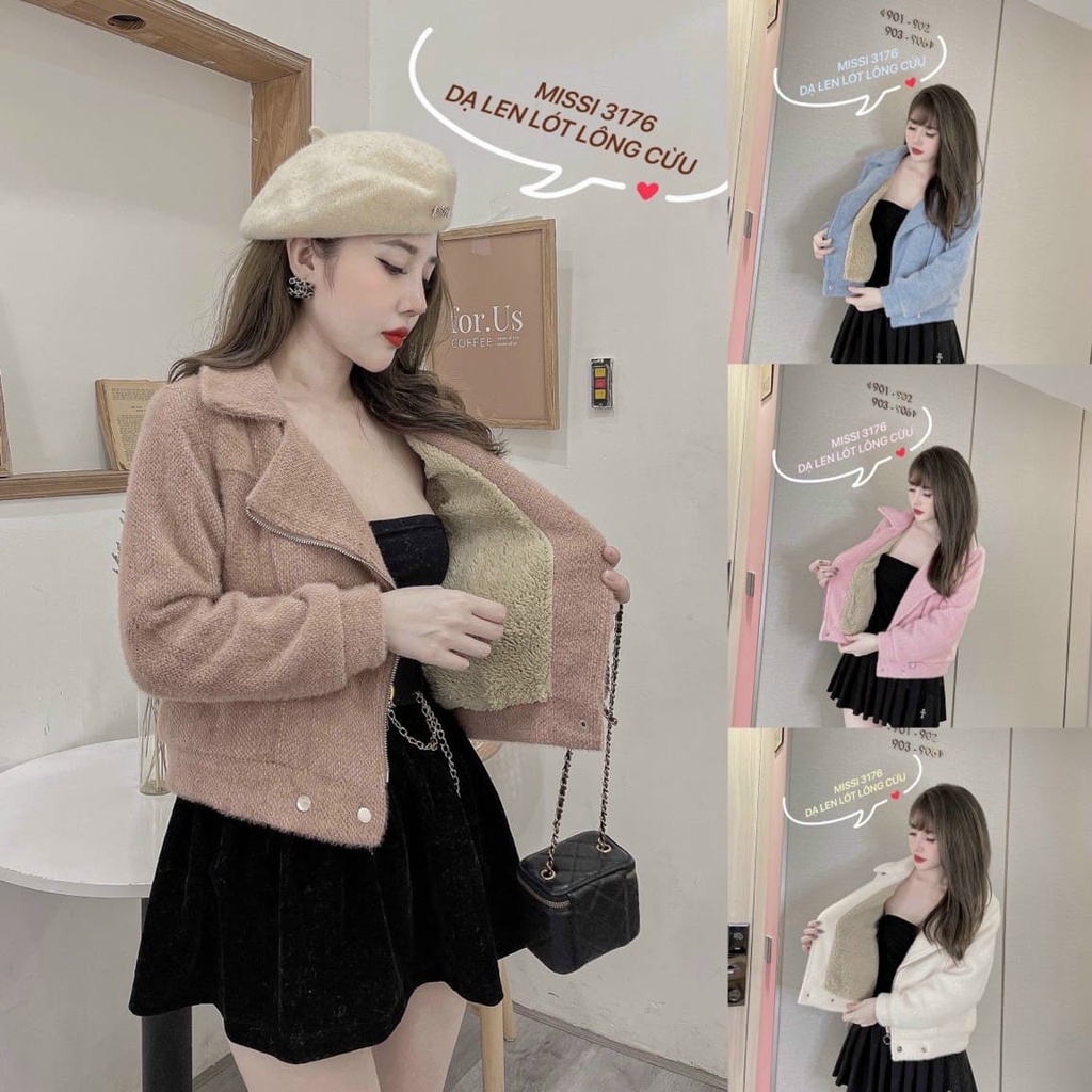 [ SẴN HÀNG ] áo khoác dạ lông tuyết lót lông cừu nữ thu đông dài tay FOM THỤNG chat mềm mịn size từ 40-60Kg