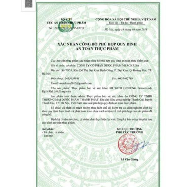 Nhân sâm 8B With Ginseng giúp ăn ngủ ngon, phục hồi cơ thể(Hộp 100 viên)
