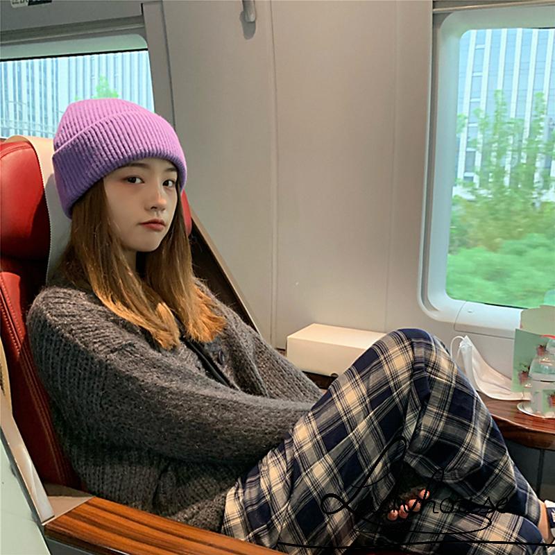 Mũ beanie dệt kim mềm co giãn giữ ấm mùa đông cho nữ