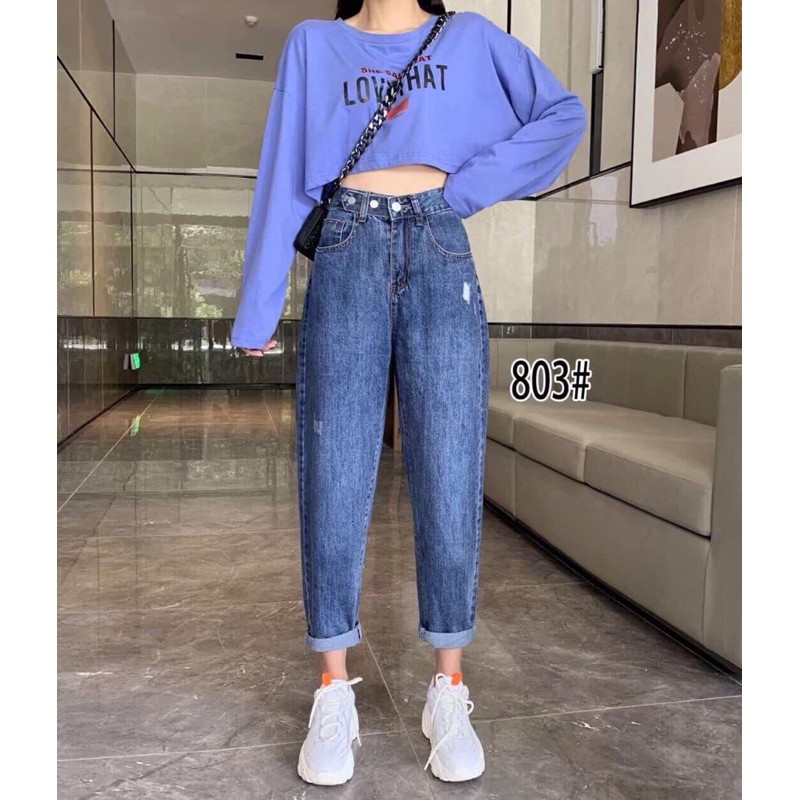 Quần jean bò baggy nữ jeans cạp cao phong cách Hàn Quốc 3 size S M L hót 2021