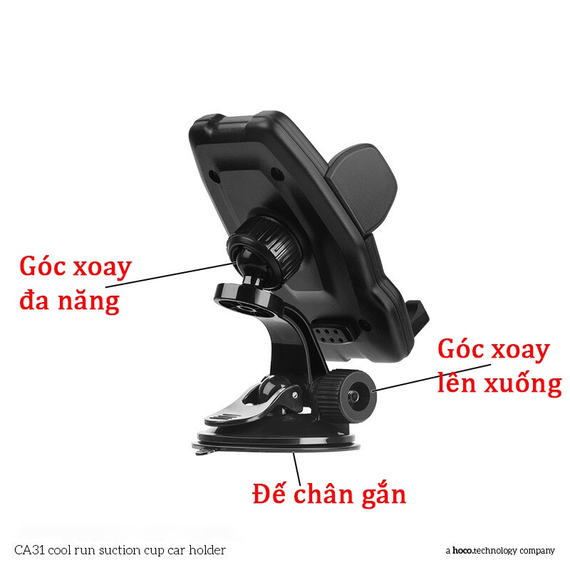 Giá đỡ điện thoại trên ô tô xe hơi Hoco CA31 gắn taplo hoặc gắn kính lái có thể điều chỉnh lên xuống quay trái và phải.