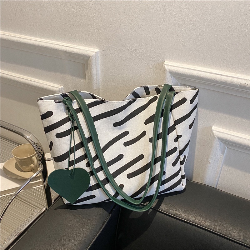 Túi Xách Đeo Vai Vải Canvas Họa Tiết Kẻ Sọc Thời Trang Đường Phố Sức Chứa Lớn Cho Nữ