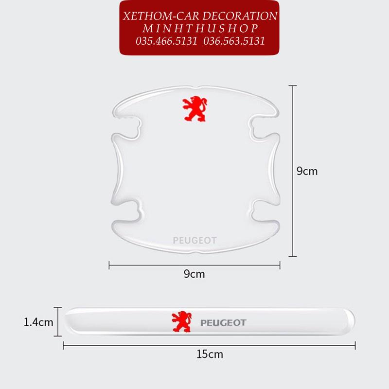 (Peogeot) Bộ 10 Miếng Dán Silicon Chống Xước Hõm Cửa, Tay Nắm Cửa và Gương Có Logo Hãng Xe (Peogeot)