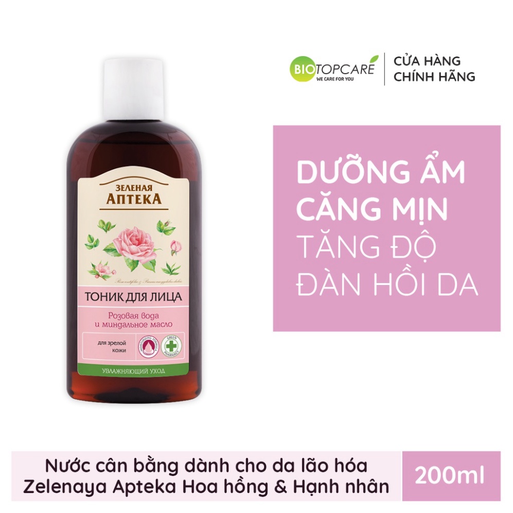 Nước cân bằng dành cho da có dấu hiệu lão hóa Zelenaya Apteka Hoa hồng và Hạnh nhân 200ml