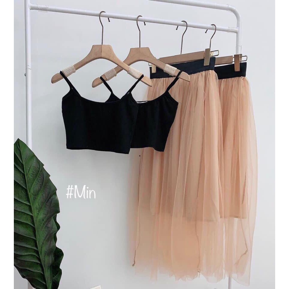 Set áo 2 dây chân váy lưới xinh xắn dễ thương cho bạn gái cute