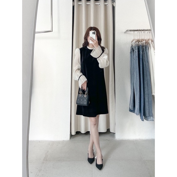 Váy nhung cổ xếp tay xoè/Holiday item