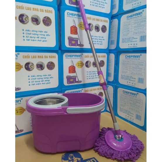 BỘ CHỔI LAU NHÀ 360 ĐỘ CHEFMAN TÍM kèm 02 bông