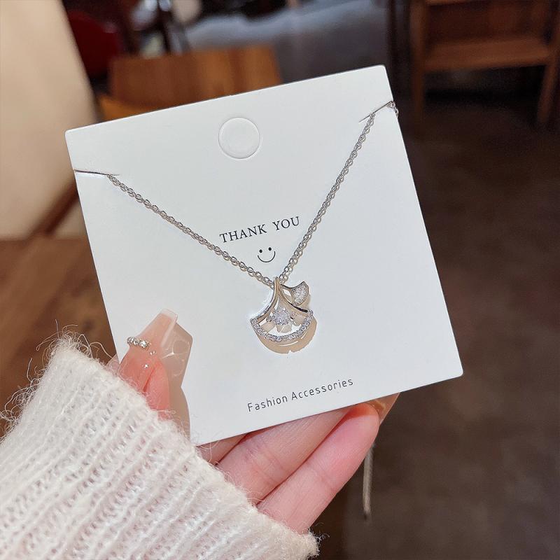 XiaoboACC Dây chuyền thép titan mạ vàng/ bạc mặt kiểu lá đính đá zircon ginkgo thời trang