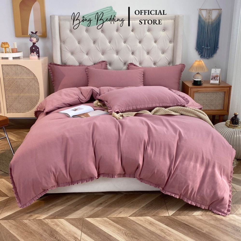 Bộ Chăn Ga Cotton Tici Phối Bèo HIN BEDDING, Chăn Ga Nhập Khẩu Đủ Màu Đủ Size Miễn Phí Bo Chun