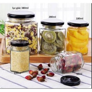 Hũ thủy tinh lục giác nắp thiết 100ml 280ml 350ml 730ml