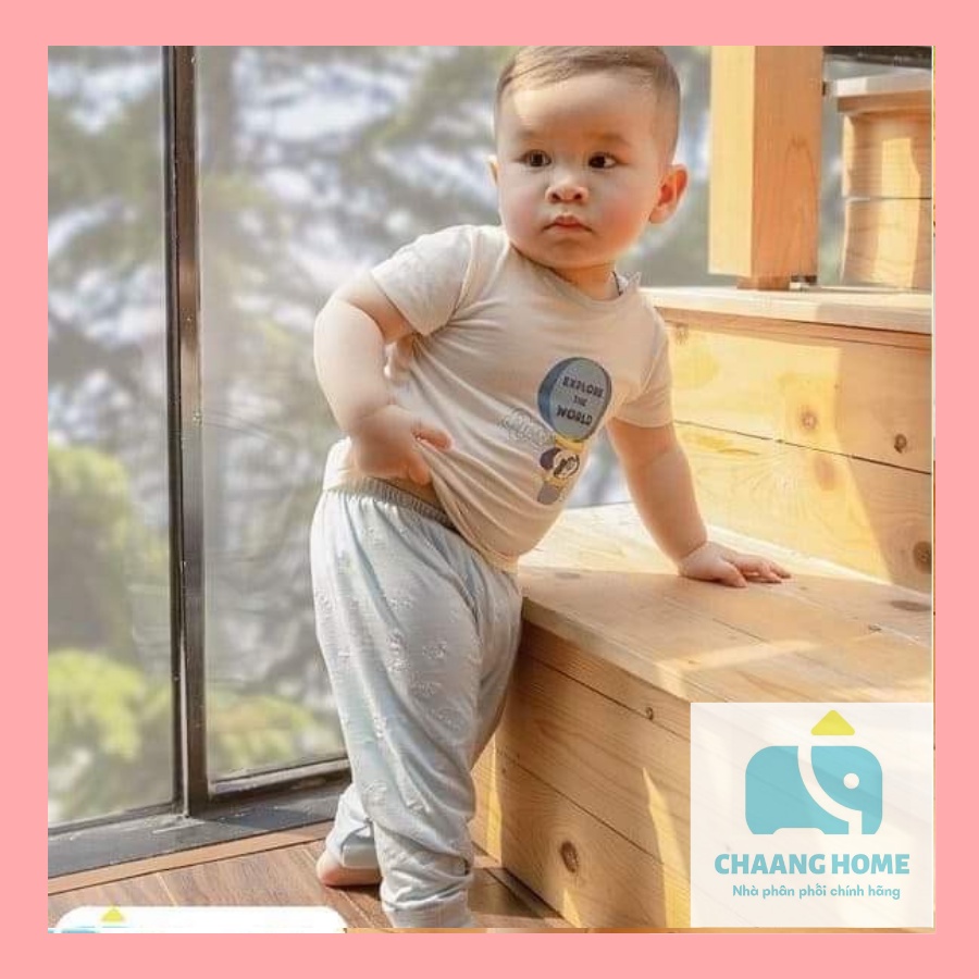 Chaang bộ cotton cúc vai summer cho bé trai bé gái áo cộc quần dài